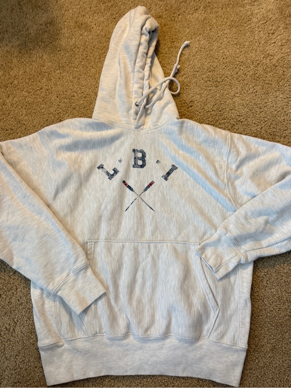 Champion Light Gray Hoodie with LBI & Oars Graphic